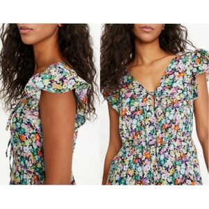 GAP Multicolor Spring Floral Flutter Sleeve V-Neck Cotton Maxi Sundress Small
